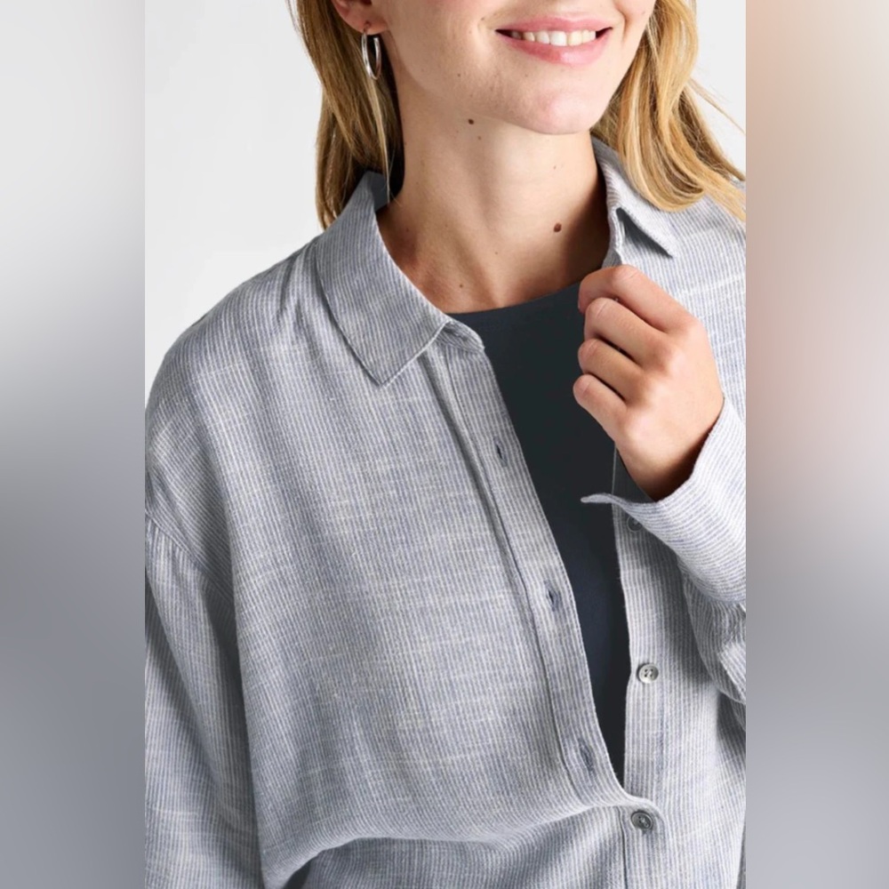 Splendid Cheyenne Womens Blue White Stripe Linen Blend Button Down - Size XL